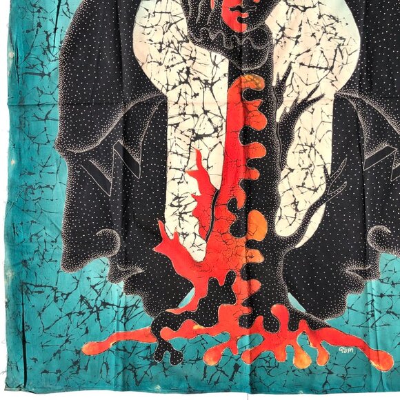 Balinese Batik Art Panel psychedelic tree hand head faces Bali Indonesia vintage - Picture 5 of 10